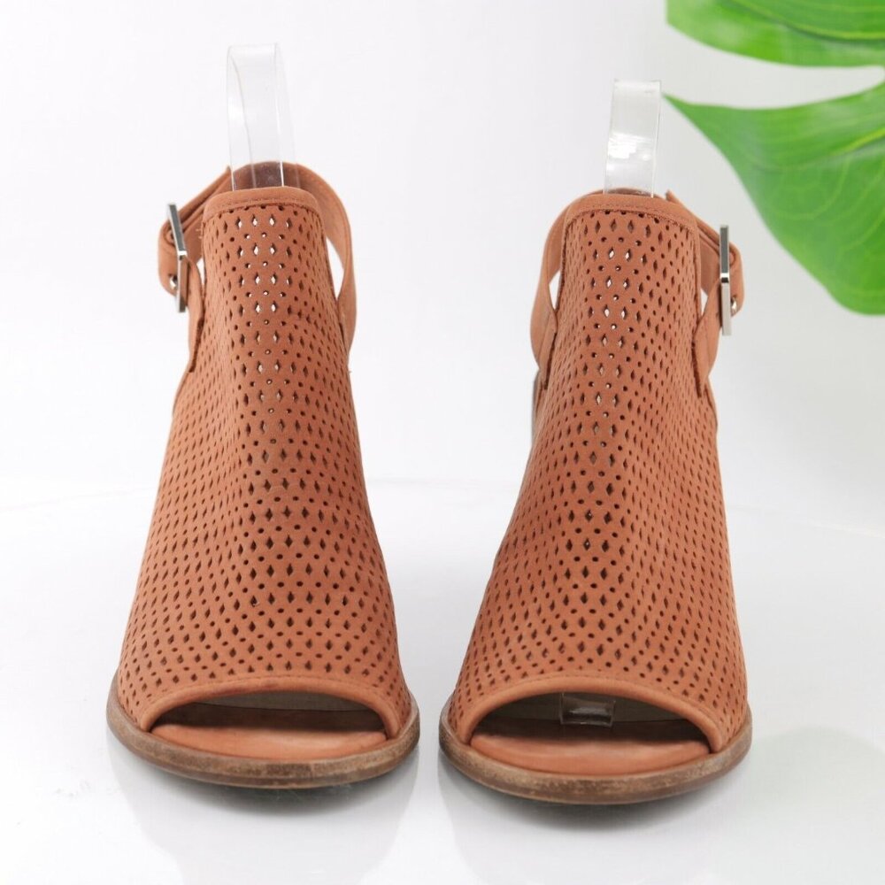 Steve Madden Womens Neptune Sandal Size 8.5 Brown Leather Block Heel Peep Toe - Picture 4 of 12